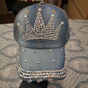 Women's distressed denim rhinestone baseball cap (nwot)